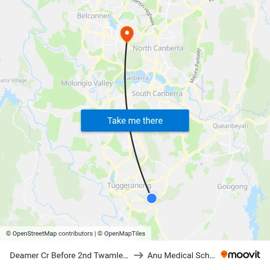 Deamer Cr Before 2nd Twamley Cr to Anu Medical School map