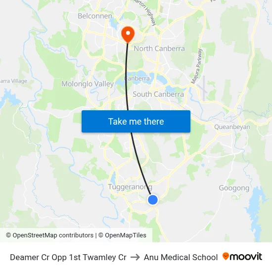 Deamer Cr Opp 1st Twamley Cr to Anu Medical School map