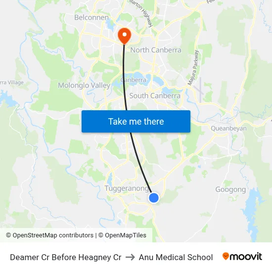 Deamer Cr Before Heagney Cr to Anu Medical School map