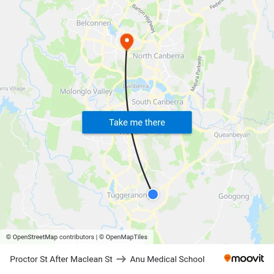 Proctor St After Maclean St to Anu Medical School map