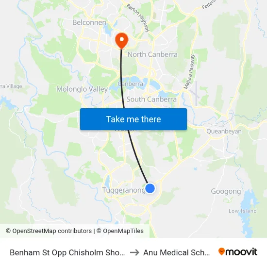 Benham St Opp Chisholm Shops to Anu Medical School map