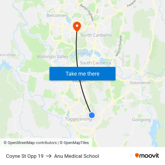Coyne St Opp 19 to Anu Medical School map
