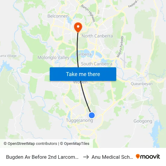 Bugden Av Before 2nd Larcombe Cr to Anu Medical School map