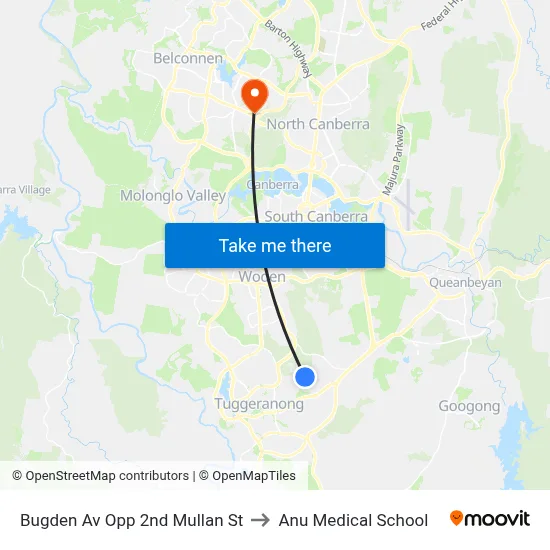 Bugden Av Opp 2nd Mullan St to Anu Medical School map