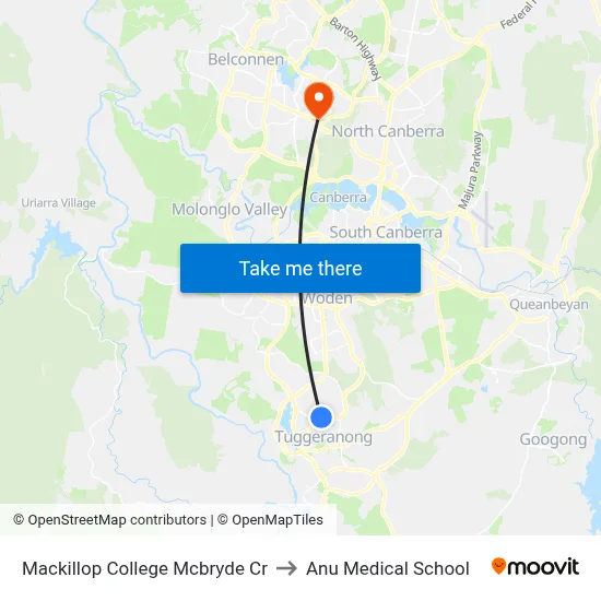 Mackillop College Mcbryde Cr to Anu Medical School map