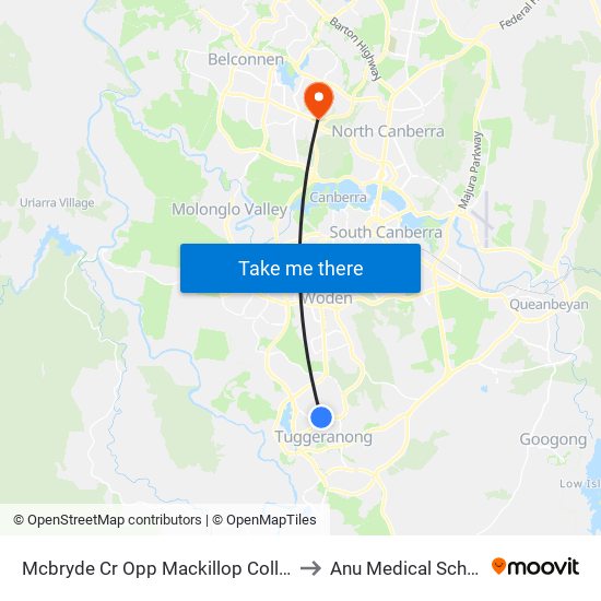 Mcbryde Cr Opp Mackillop College to Anu Medical School map