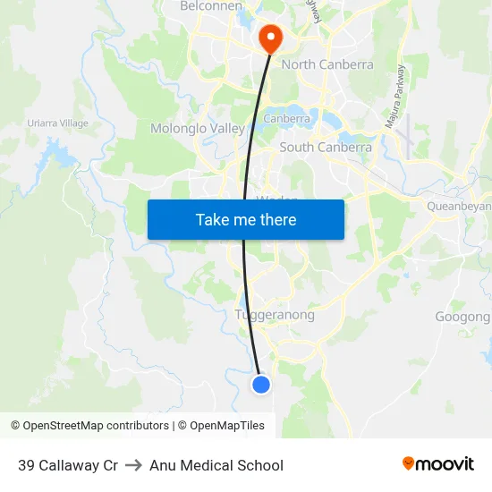 39 Callaway Cr to Anu Medical School map