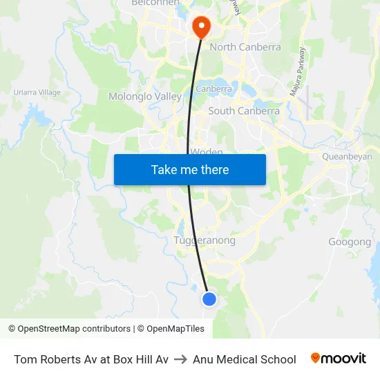 Tom Roberts Av at Box Hill Av to Anu Medical School map