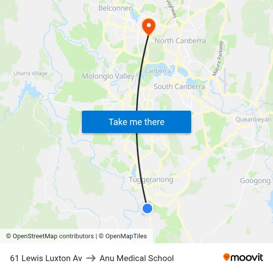 61 Lewis Luxton Av to Anu Medical School map