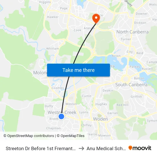 Streeton Dr Before 1st Fremantle Dr to Anu Medical School map