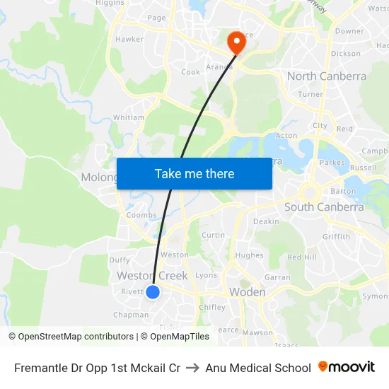 Fremantle Dr Opp 1st Mckail Cr to Anu Medical School map