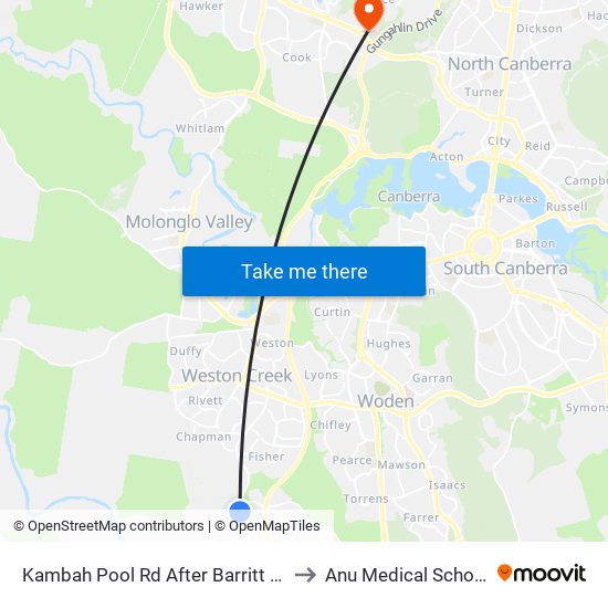 Kambah Pool Rd After Barritt St to Anu Medical School map