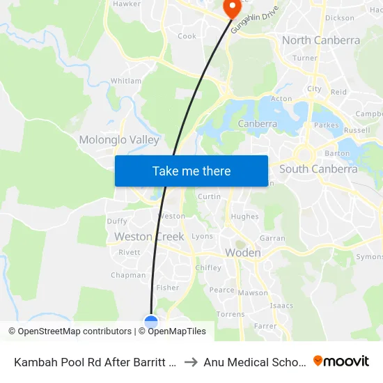 Kambah Pool Rd After Barritt St to Anu Medical School map