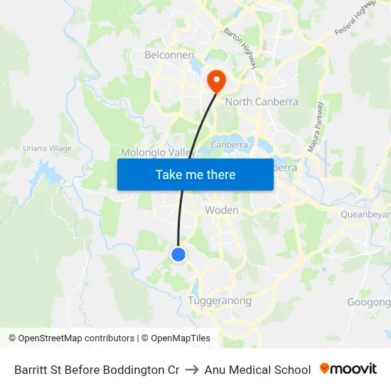Barritt St Before Boddington Cr to Anu Medical School map