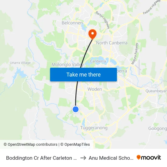 Boddington Cr After Carleton St to Anu Medical School map