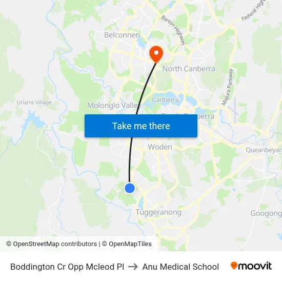 Boddington Cr Opp Mcleod Pl to Anu Medical School map