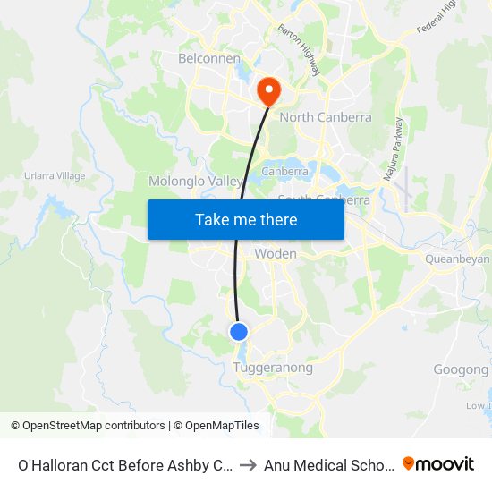 O'Halloran Cct Before Ashby Cct to Anu Medical School map