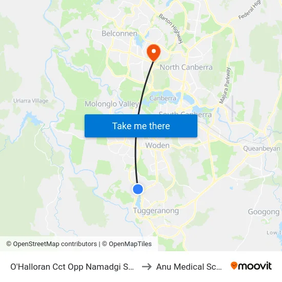 O'Halloran Cct Opp Namadgi School to Anu Medical School map
