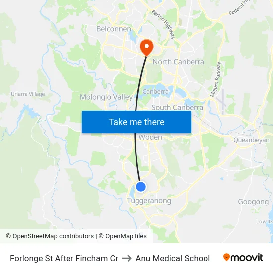 Forlonge St After Fincham Cr to Anu Medical School map