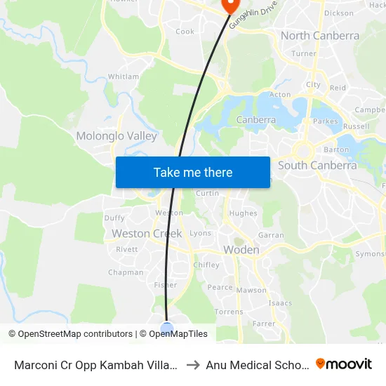 Marconi Cr Opp Kambah Village to Anu Medical School map
