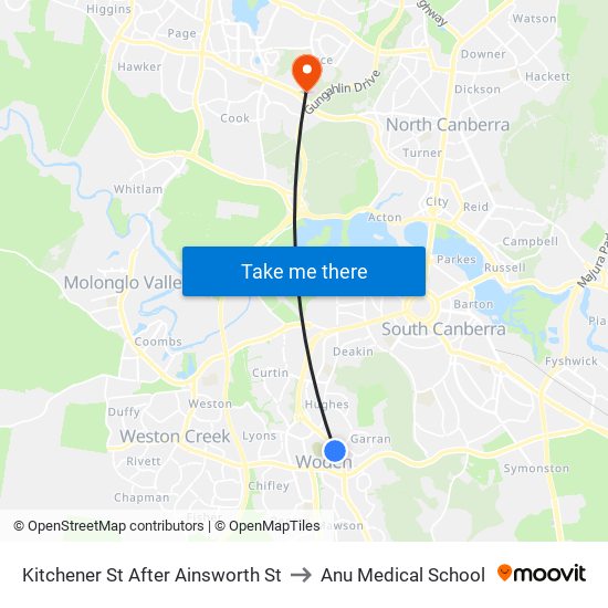 Kitchener St After Ainsworth St to Anu Medical School map