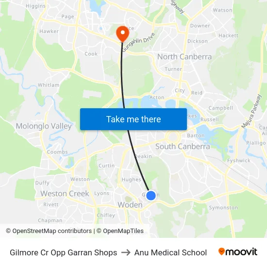 Gilmore Cr Opp Garran Shops to Anu Medical School map