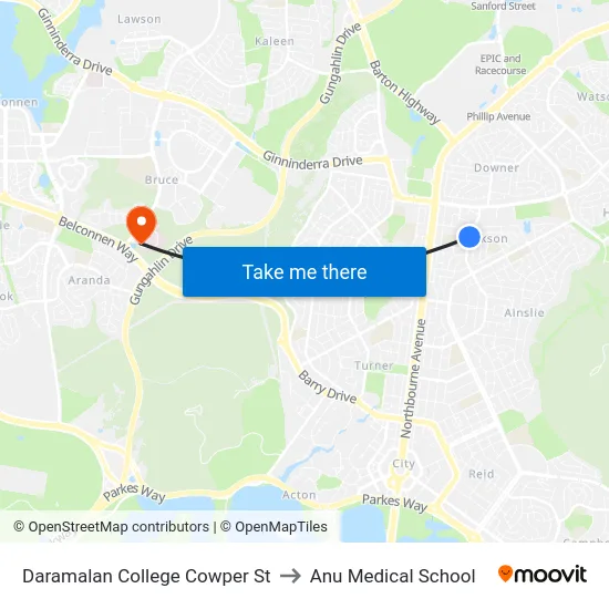 Daramalan College Cowper St to Anu Medical School map