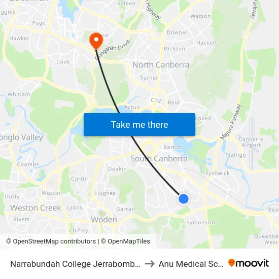 Narrabundah College Jerrabomberra Av to Anu Medical School map