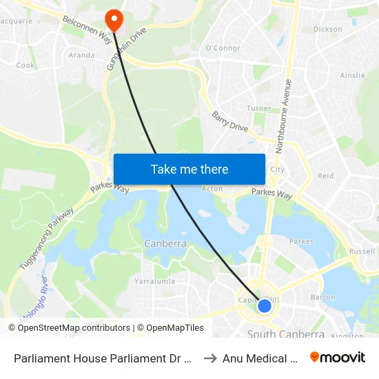 Parliament House Parliament Dr Northbound to Anu Medical School map