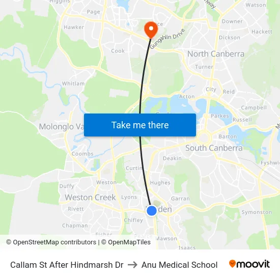 Callam St After Hindmarsh Dr to Anu Medical School map
