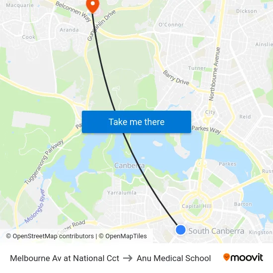 Melbourne Av at National Cct to Anu Medical School map