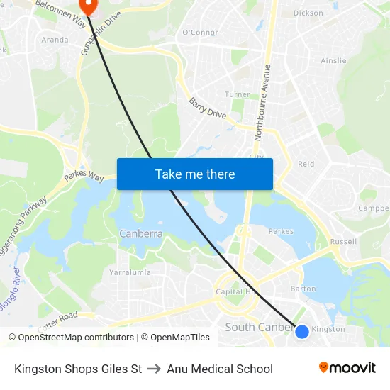 Kingston Shops Giles St to Anu Medical School map