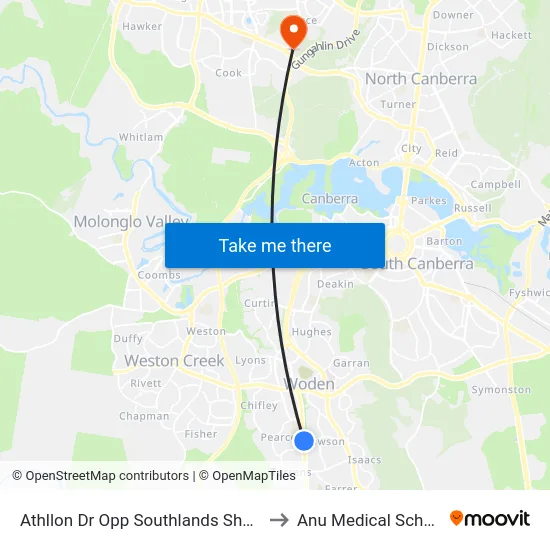 Athllon Dr Opp Southlands Shops to Anu Medical School map