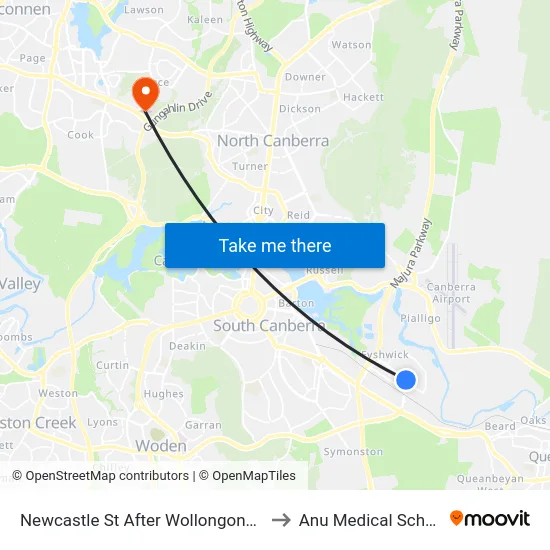 Newcastle St After Wollongong St to Anu Medical School map
