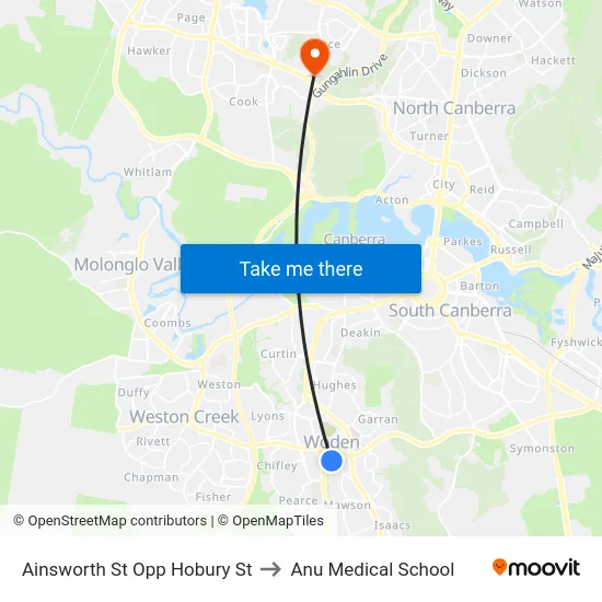 Ainsworth St Opp Hobury St to Anu Medical School map