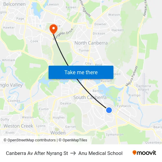 Canberra Av After Nyrang St to Anu Medical School map