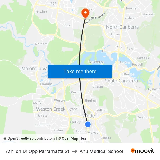 Athllon Dr Opp Parramatta St to Anu Medical School map