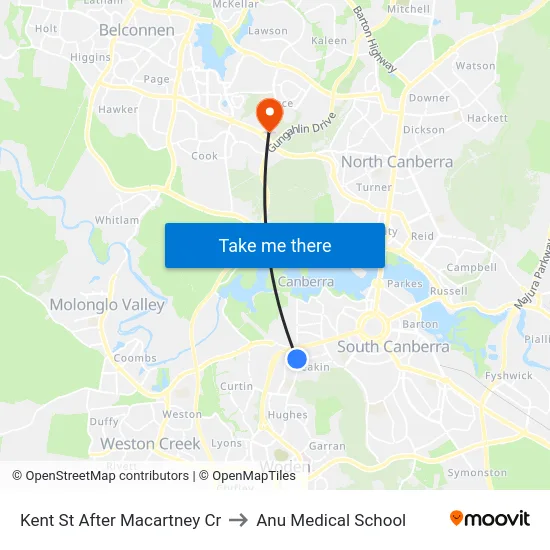 Kent St After Macartney Cr to Anu Medical School map
