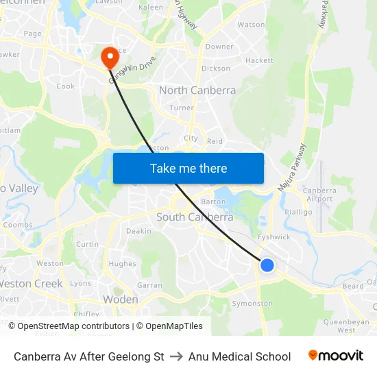 Canberra Av After Geelong St to Anu Medical School map