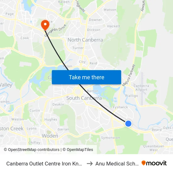 Canberra Outlet Centre Iron Knob St to Anu Medical School map