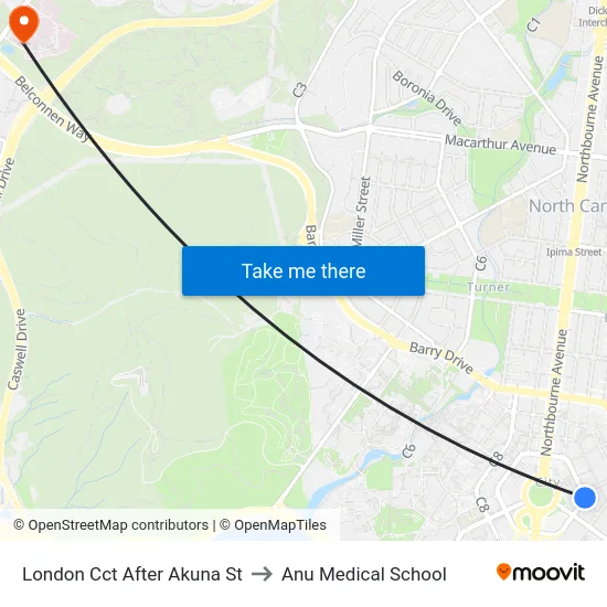 London Cct After Akuna St to Anu Medical School map
