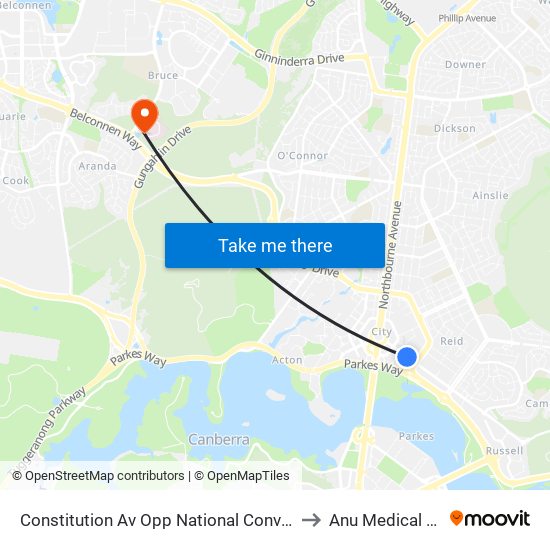 Constitution Av Opp National Convention Centre to Anu Medical School map