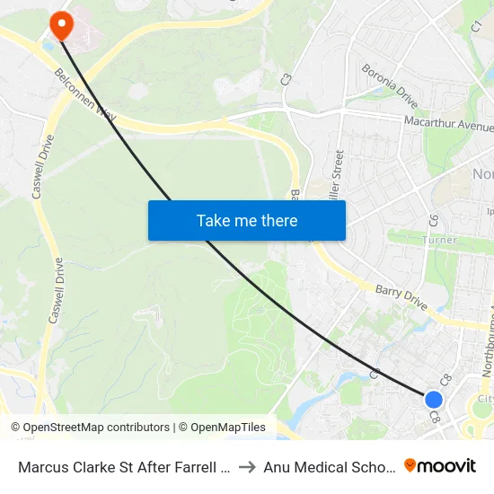 Marcus Clarke St After Farrell Pl to Anu Medical School map