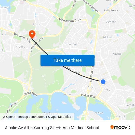 Ainslie Av After Currong St to Anu Medical School map