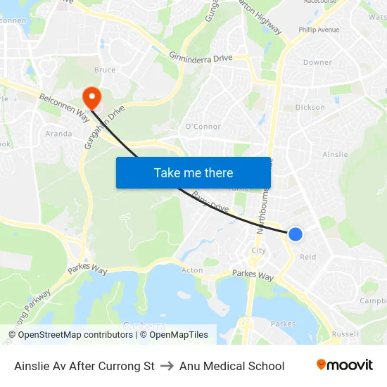 Ainslie Av After Currong St to Anu Medical School map