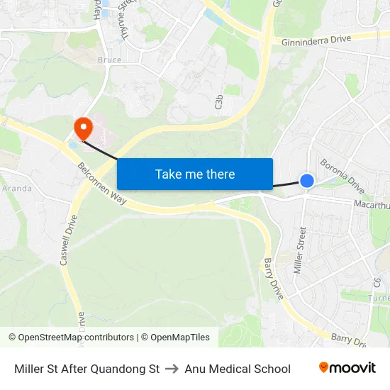 Miller St After Quandong St to Anu Medical School map