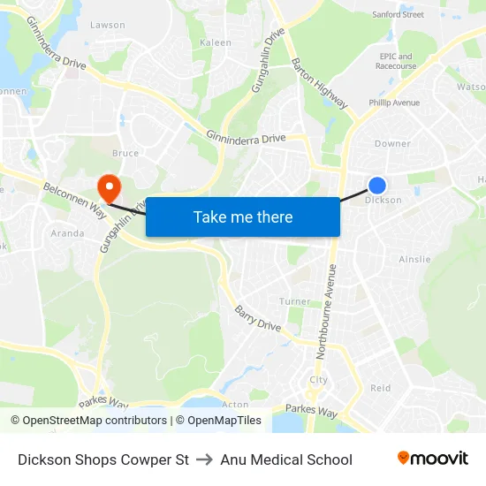 Dickson Shops Cowper St to Anu Medical School map