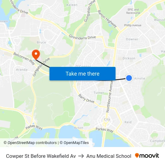 Cowper St Before Wakefield Av to Anu Medical School map