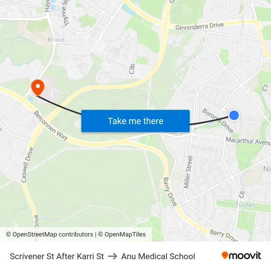 Scrivener St After Karri St to Anu Medical School map