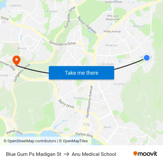 Blue Gum Ps Madigan St to Anu Medical School map